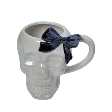 Imagem de Caneca de café de cerâmica branca de caveira de Halloween 473 g, 11,4 x 10 x 9 cm