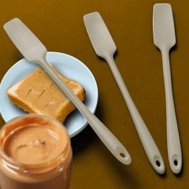 Imagem de Espátulas de frasco de silicone, espátulas de frasco de cabo longo, espátula pequena resistente ao calor de 160 ºC, design sem costura, núcleo de aço inoxidável, colher sem BPA, pacote com 3, cáqui