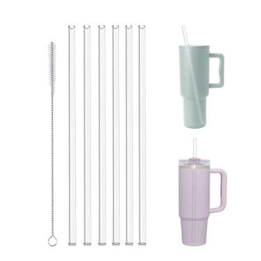 Imagem de Pacote com 6 canudos de substituição com escova de limpeza para copo Stanley de 850 g 1,134 g, canudos reutilizáveis de plástico para acessórios de copo, branco