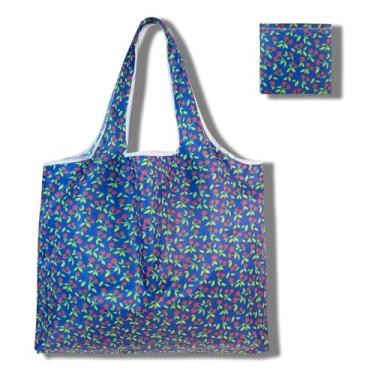 Imagem de Sacolas de compras reutilizáveis para mulheres, sacolas de compras de poliéster dobráveis extragrandes resistentes laváveis na máquina reutilizáveis para armazenamento de viagem, uso diário, pequena