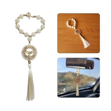 Imagem de Terço Dezena Retrovisor Carro Divino Espírito Santo Acessórios Bolsa Mochila Oratório (1, 1 Divino - Amora Pérola - Strass Branco)