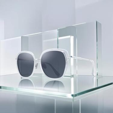 Imagem de Óculos de sol femininos vintage com armação de escudo grande para mulheres com caixa de presente, Armação transparente/lente preta/hastes prateadas, Lens Width: 55 Millimeters