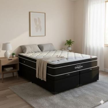 Imagem de Cama Box Com Baú Casal Bipartido + Colchão de Molas Ensacada Elegant - 138cm (Preto)