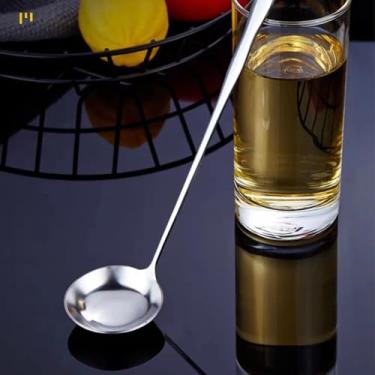 Imagem de Colher de mistura de sopa de cabo longo de aço inoxidável, utensílio multifuncional para mexer, cabeça redonda pequena, lavável na lava-louças, 24,6 x 3,6 cm, para tempero de óleo de sopa
