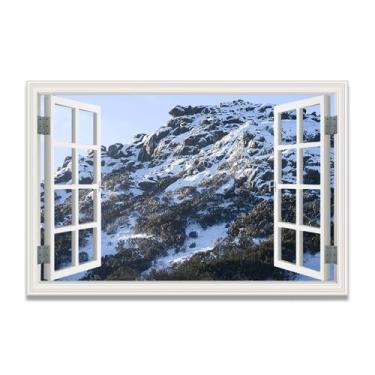 Imagem de LKXGRRSFG Impressão em tela de janela falsa The Snow MeltedImmersive, arte de parede cênica virtual para decoração de sala de estar 39,9 x 59,9 cm sem moldura