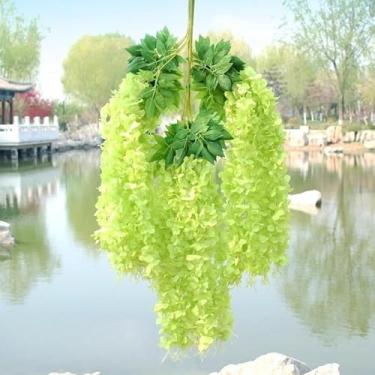Imagem de 95,2 cm, 2 peças, flores artificiais de glicínia, videira, guirlanda de seda falsa para pendurar para decoração de festa de casamento, jardim, casa (verde - 2 peças)