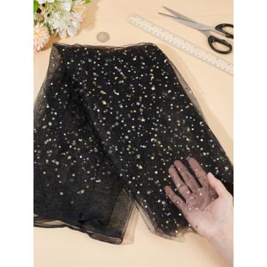 Imagem de Tecidos de malha de nylon com padrão de lua e estrela de 1 jarda, tecido de rede de tule para embrulho de buquê de casamento, laços de embrulho de buquê de casamento, artesanato, decoração de chá de