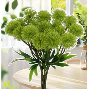 Imagem de 5 peças de flores artificiais de dente-de-leão, plantas de plástico, arbustos, grama falsa, casamento, interior, exterior, casa, jardim, decoração, enchimento (verde, 26 x 5 cm)