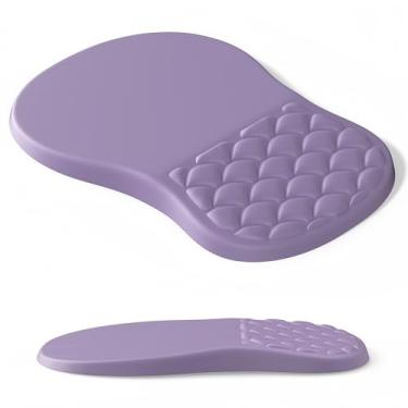 Imagem de YiRing Mouse pad ergonômico suporte de pulso com design de massagem, mouse clássico roxo para alívio da dor no pulso com espuma de memória, base de poliuretano antiderrapante