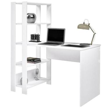 Imagem de Mesa Escrivaninha 134x120 Cm 3 Prateleiras Branco Arly Branco - MILANI