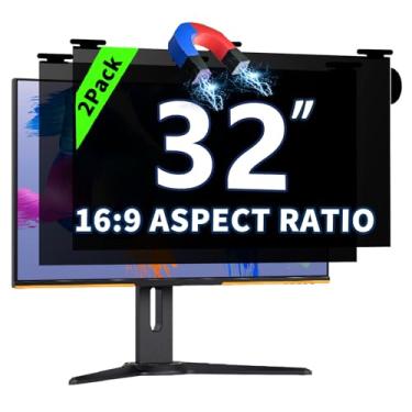 Imagem de Pacote com 2 telas magnéticas de privacidade para computador, 82 polegadas para monitor widescreen 16:9, tela de privacidade removível, antireflexo, luz azul, película protetora de 81 cm