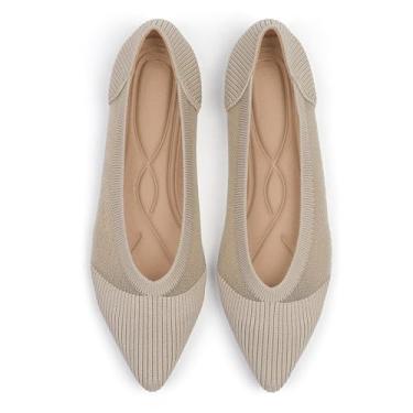 Imagem de TINGRISE Sapatilhas femininas bico fino malha balé confortável elegante malha plana, Bege, 6.5