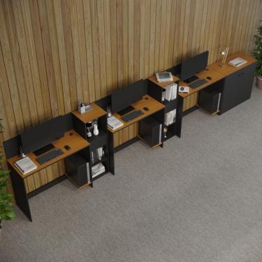 Imagem de Conjunto De Escritório Tech 2 Livreiro 1 Buffet E 3 Mesas 90 - Preto E Cedro Preto E Cedro