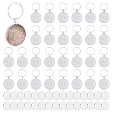 Imagem de DICOSMETIC 30 conjuntos de chaveiros, bandeja com pingente de 30 mm/1,18 pol. Bandejas redondas cabochão moldura de liga para foto chaveiros em branco pingente bisel com chaveiro para artesanato
