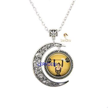 Imagem de LERYDESI Colar de mulher forte, brincos com pingente de lua, levantamento de peso, circo, espetáculo de aberrações, conjunto de joias para halterofilismo, Vidro Metal Vidro Metal corda
