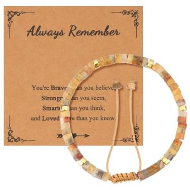 Imagem de LumaBria Pulseira feminina Crazy Agate - Joias de cordão elástico feitas à mão com detalhes em pedra natural banhada a ouro ecológico - Presente boêmio exclusivo para melhores amigas irmãs - Terroso