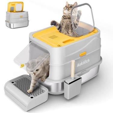 Imagem de Caixa sanitária de aço inoxidável Aoktech Extra Large com tampa e colh