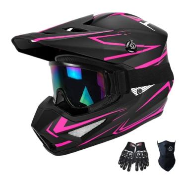 Imagem de TTMiku Capacete DOT Youth Adult Motocross Dirt Bike com luvas de óculos e máscara, fivela de liberação rápida ajustável viseira de sol ATV BMX MX Quad Off-Road capacete de motocicleta, rosa, P