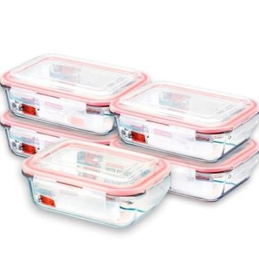 Imagem de Porta Frios Hermetico, Kit 5 Potes de Vidro Hermético Mantimentos Marmita 1050ml