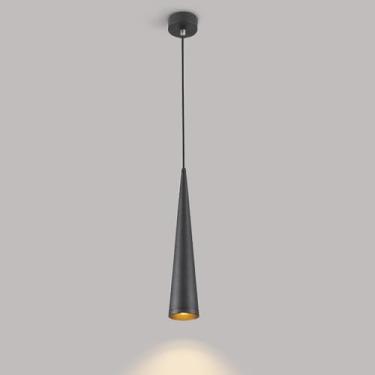 Imagem de Luminária Pendente Moderna De Led 12w Luminária Pendente De Teto De Alumínio Luminárias De Suspensão Com Altura Ajustável Para Sala De Estar Quarto Cabeceira Restaurante Bar, Black-3000k, Cone