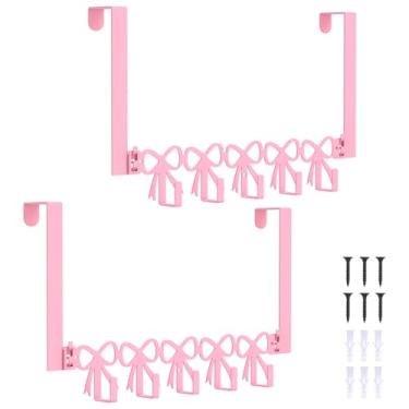 Imagem de 2 ganchos de laço rosa sobre a porta, gancho de metal forte para porta com 10 ganchos, acessórios de arco para decoração de quarto de coquete para armário, sala de estar, banheiro, quarto, cozinha