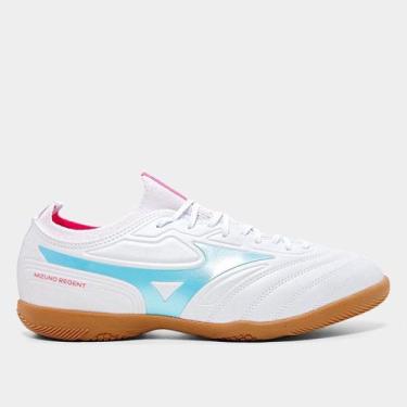Imagem de Chuteira Futsal Mizuno Regent Unissex, Branco, Azul claro, 41