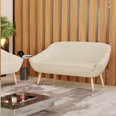 Imagem de Namoradeira 02 Lugares Giovana Linho Areia A27 Pés Palito Natural D03 