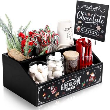 Imagem de IWOLOMI Suprimentos de barra de cacau quente de Natal, caixa de armazenamento de madeira, caixa decorativa de chocolate quente e placa de mesa de estação de chocolate quente, placa dupla fofa de