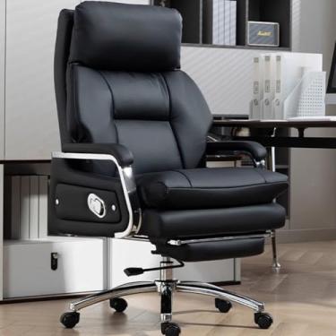 Imagem de Cadeira Executiva Alta e Resistente com Apoio para os Pés e Giro de 360° - Capacidade de 200 kg Cadeira de Escritório Ergonômica com Encosto Alto e Reclinável com Base de Metal Durável,Black