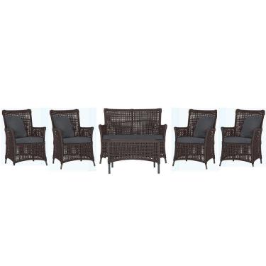 Imagem de Jogo Sofá 4 Poltronas E Mesa Igapó Preta E11 Trama Original Marrom