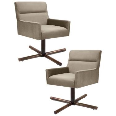 Imagem de Kit 2 Poltronas Decorativas Giratórias Base Xis Madeira Angel Veludo C-68 Marrom Claro - Domi