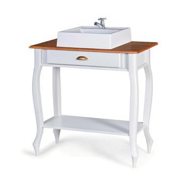 Imagem de Mini Lavabo Pé Luiz Xv 1gaveta Superior E 1prateleira Com Cuba Dália M53062 Cor Imbuia - Verniz