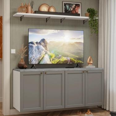 Imagem de Rack Para Tv Até 70 Polegadas + Prateleiras 160cm Vik Madesa 05 Branco-cinza