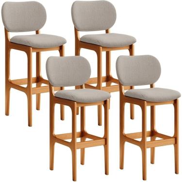 Imagem de Kit 4 Banquetas Alta Betta Imbuia Linho Bege