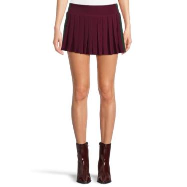 Imagem de Norma Kamali Saia feminina plissada com listras laterais, Ameixa/Esmeralda escura, M