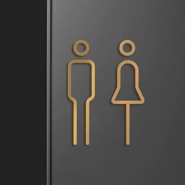 Imagem de Placa de banheiro masculina e feminina com adesivo de acrílico, placa de vaso sanitário, sutiãs, etiqueta de parede para porta de banheiro, suporte de vaso sanitário, placa de sinalização (dourada)