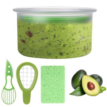 Imagem de Clapzooki Conjunto de 4 peças de guacamole de guacamole tigelas de guacamole guacamole fresco com fatiador de abacate 2 em 1, faca de abacate e esponja de limpeza, recipiente de armazenamento de