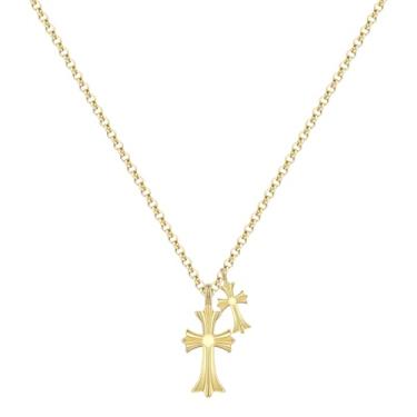 Imagem de Warshion Colar com cruz, banhado a ouro 14K, banhado a prata, colar com pingente de cruz de diamante delicado, joia de fé, presentes religiosos para mulheres, Latão, Sem Pedra Preciosa