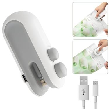 Imagem de Dexmary Mini seladora de saco, máquina seladora de sacos com chips recarregável 2 em 1, economia de alimentos portátil para lanches, batatas fritas, café e sacolas plásticas