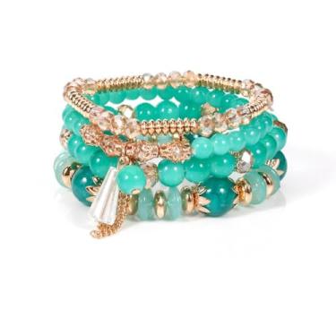 Imagem de Nexoluxa Conjunto de pulseiras de cristal empilháveis Boho para mulheres, 4 peças, contas elásticas, pingentes de cristal, presentes de amizade, Adjustable, Sem Pedra Preciosa