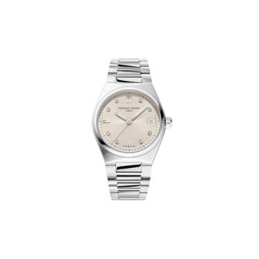 Imagem de Frederique Constant Relógio feminino de quartzo suíço Highlife em aço inoxidável prateado com pulseira e pulseira de borracha branca adicional, estilo: FC-240BGD2NH6B