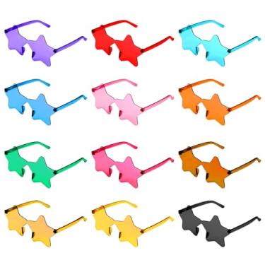 Imagem de 12 pares de óculos de sol estrela sem moldura, marrom escuro, vermelho, laranja, rosa, cinco pontas, sem aro para mulheres e homens, óculos de sol esportivos vintage para praias e festas