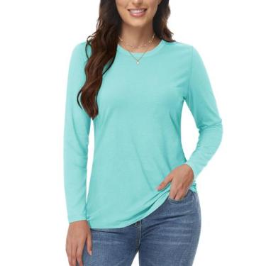 Imagem de Camiseta feminina YUCOLEN de manga comprida azul Fall Lake, tamanho L