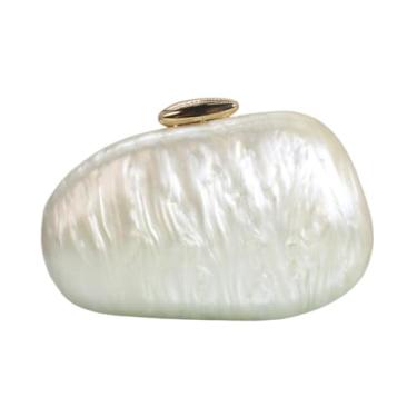 Imagem de DKQXEIM Bolsa tiracolo feminina elegante em forma de pedra acrílica com corrente de mármore chique bolsa de casamento para festa de banquete, Branco, 8.1 * 5.1 * 2.4 inches