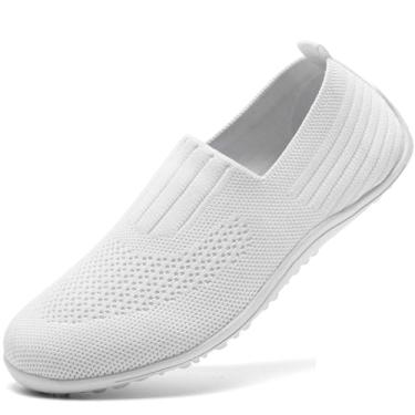 Imagem de YOSFDC Sapatos descalços femininos sem cadarço, tênis de caminhada, corrida, zero queda, minimalista, moderno, bico largo, casual, confortável, verão, mocassim feminino, Branco, 34