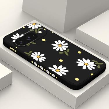 Imagem de LEECG Capa para Google Pixel 10, design de flor de silicone líquido fino para Pixel 10 de 6,3 polegadas, margarida preta