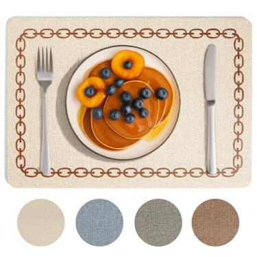 Imagem de OasisLiteZen Jogo americano de couro, conjunto de 6, tapetes de mesa resistentes ao calor e à prova d'água para jantar, tapetes antiderrapantes à prova de arranhões para cozinha, fácil de limpar - uso