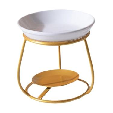 Imagem de IEUDNS Queimador de óleo essencial, queimador de cera perfumada, forno europeu, difusor de aromas de cerâmica, aquecedor de óleo com estrutura de ferro para, Ouro