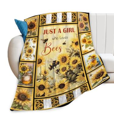 Imagem de Cobertor de abelha para meninos e meninas, cobertor de flanela de girassóis de abelha, cobertor de lã macio e aconchegante, presente para mulheres e homens, sofá-cama 127 x 101 cm