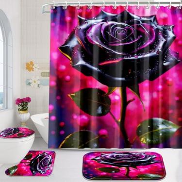 Imagem de Poedist Conjunto de 4 peças de cortina de chuveiro de banheiro, conjunto de banheiro infantil, conjuntos de cortina de chuveiro espacial com tapetes (tapete de banho, forma de U e tapete de tampa de